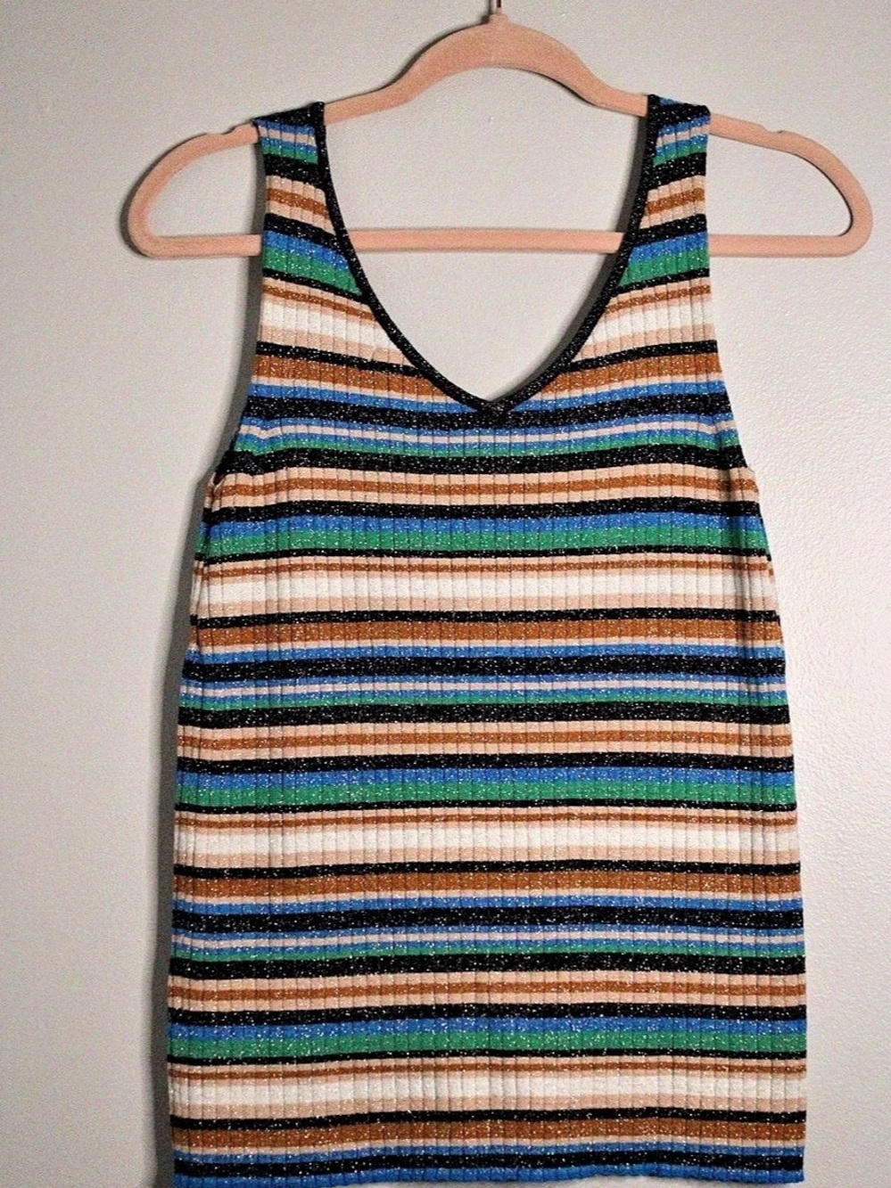 Nine West Striped Tank Top in Black & Blue Like New